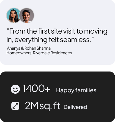 Ananya and Rohan Sharma’s seamless home-buying at Riverdale, where 1400+ families and 2M sq. ft. are delivered.