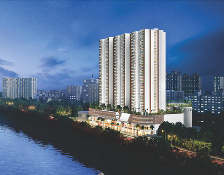 Aerial view of Riverdale Grove — a premium green township offering luxury apartments in Kharadi, Pune. Designed for serene community living amid landscaped spaces.